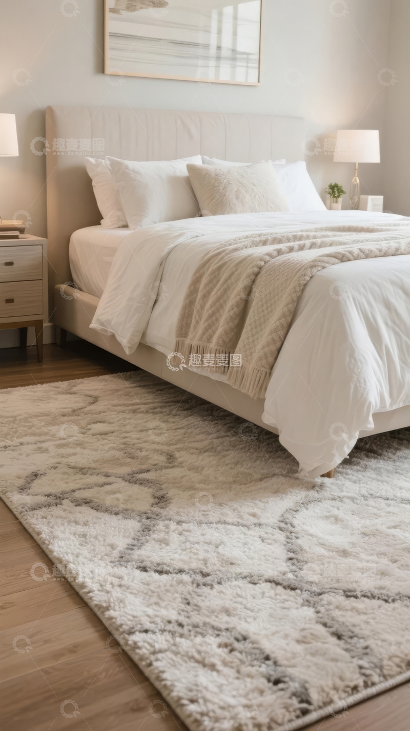 高清大图下载【趣麦麦图】现代简约风格卧室床铺整洁温馨