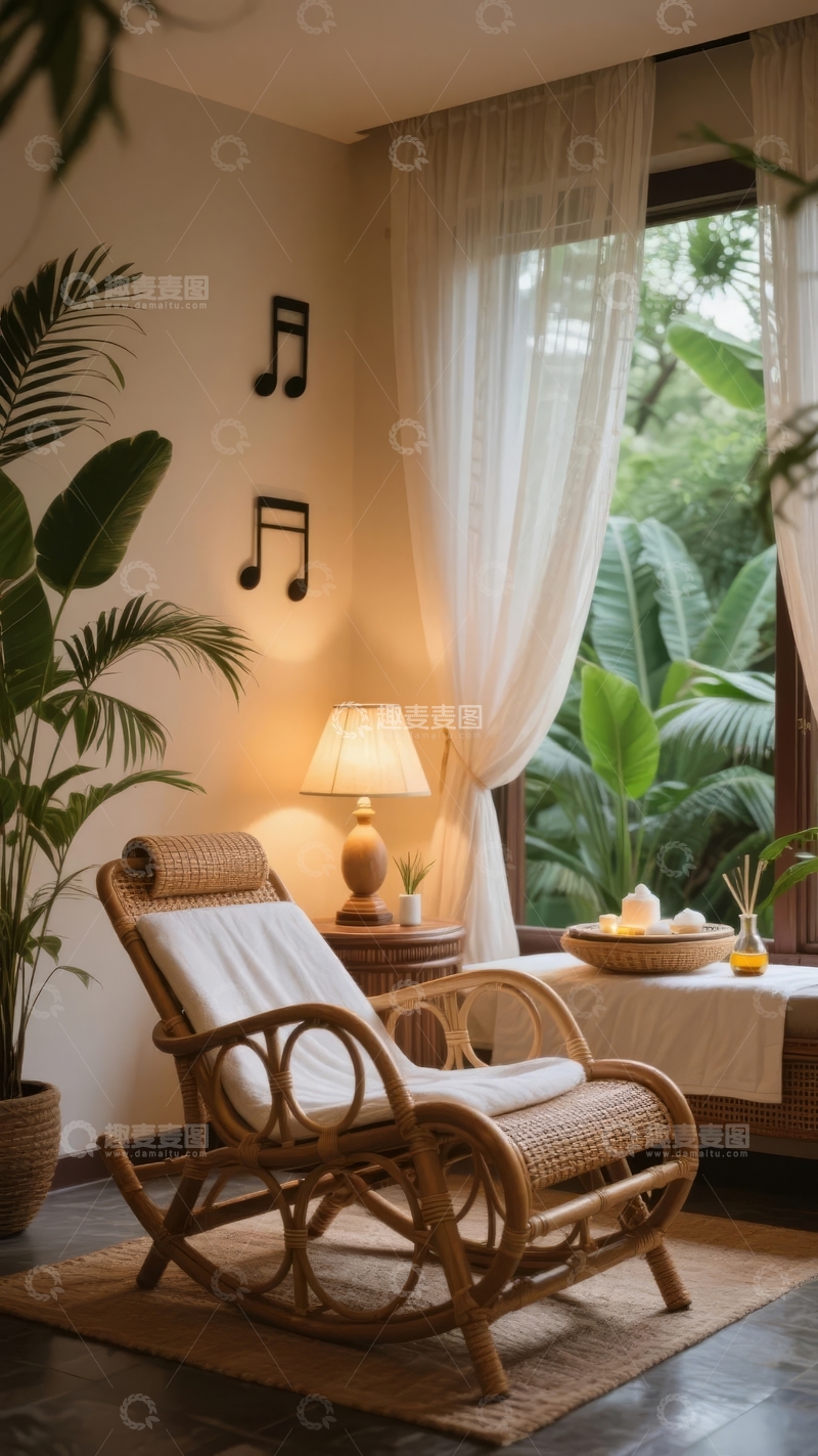 高清大图下载【趣麦麦图】室内绿植环绕的宁静休息角落