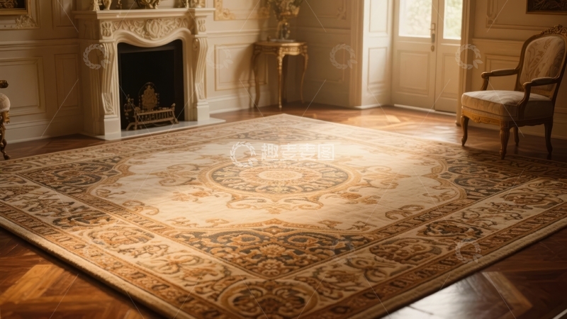 高清大图下载【趣麦麦图】古典风格客厅内铺有精美地毯和壁炉