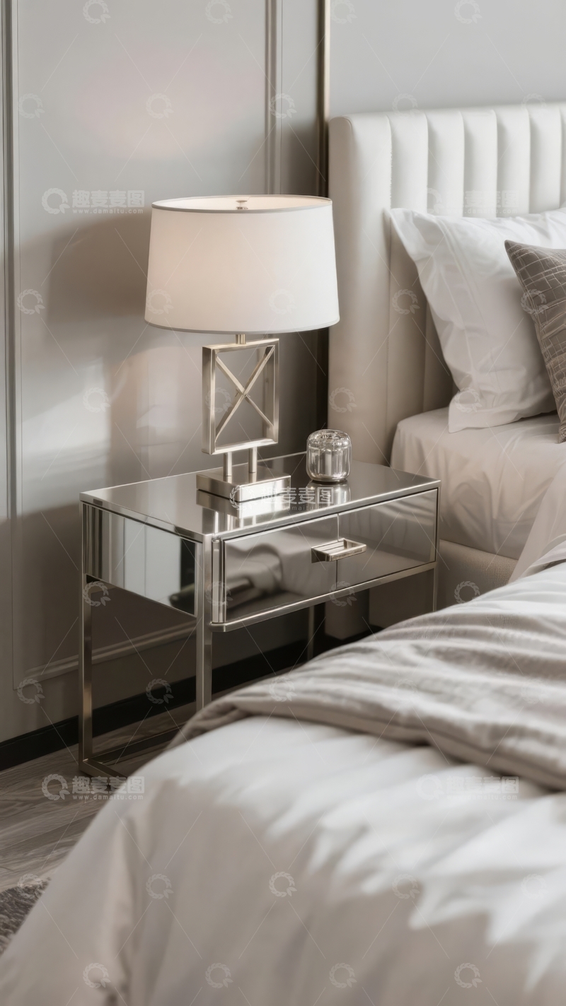 高清大图下载【趣麦麦图】现代简约风格卧室床头柜与台灯装饰