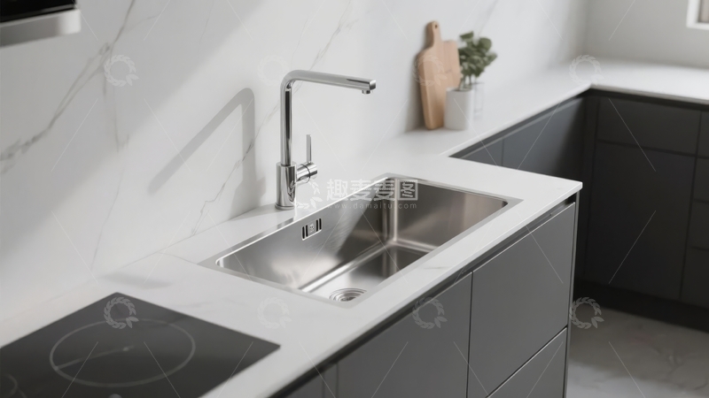 高清大图下载【趣麦麦图】-现代厨房水槽区域设计简约实用