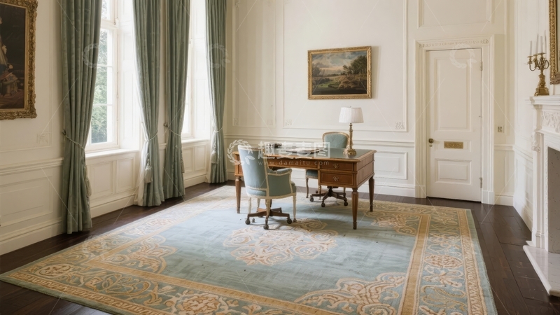 高清大图下载【趣麦麦图】典雅室内书房陈设精美地毯与古典家具