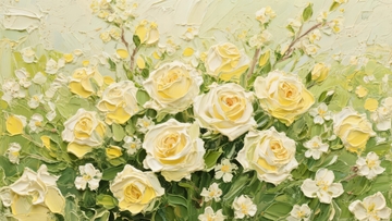 盛开的黄色玫瑰与白色小花组成的美丽花卉图案