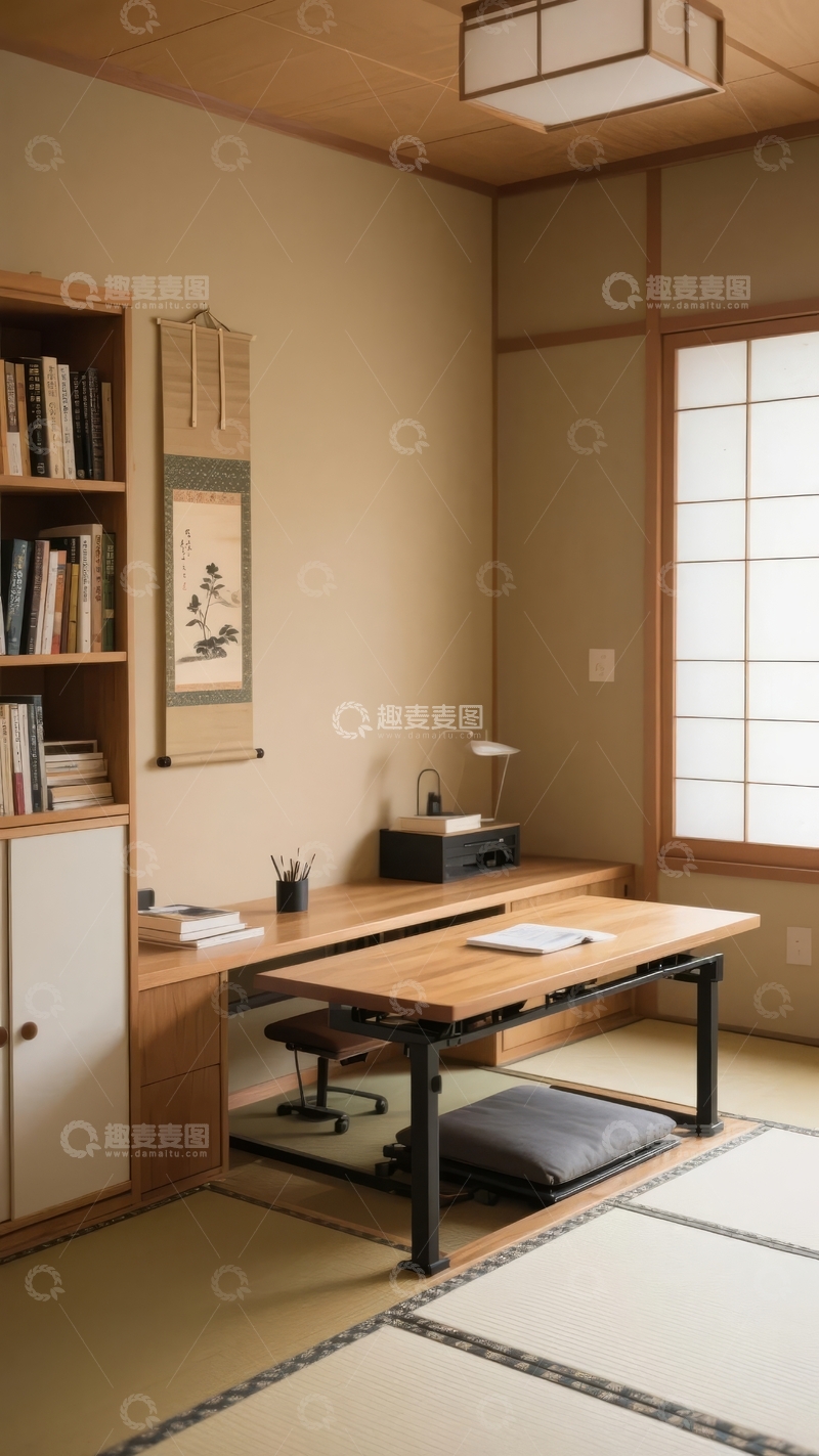 高清大图下载【趣麦麦图】日式风格书房角落布置简约温馨