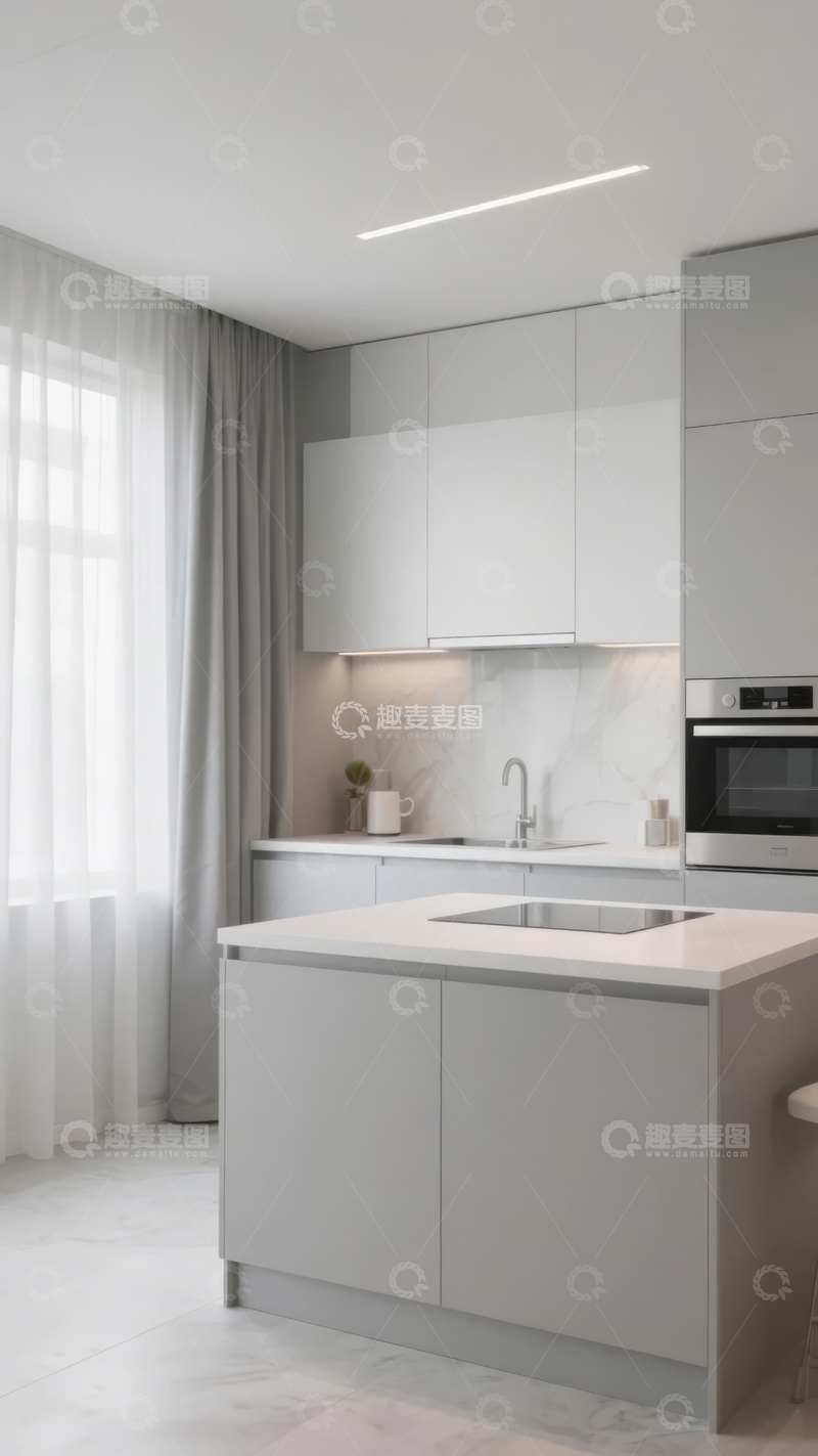 高清大图下载【趣麦麦图】现代简约风格厨房设计以灰色为主色调
