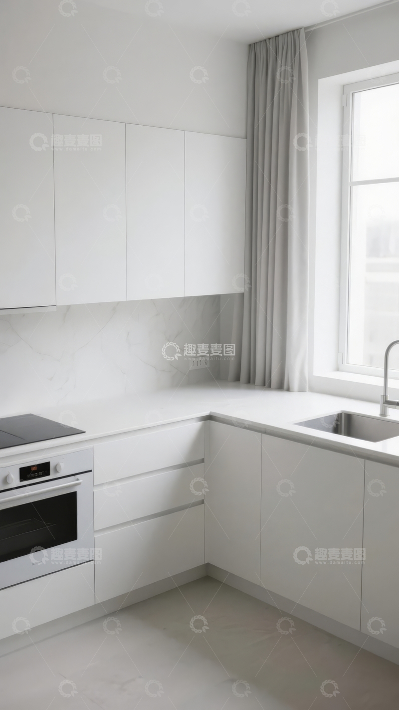 高清大图下载【趣麦麦图】现代简约风格白色厨房空间设计