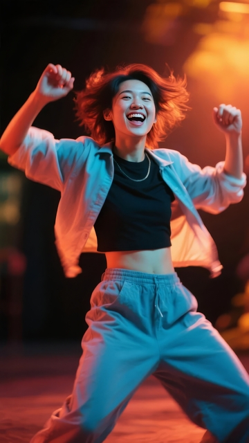 舞者在灯光下活力四射地跳舞