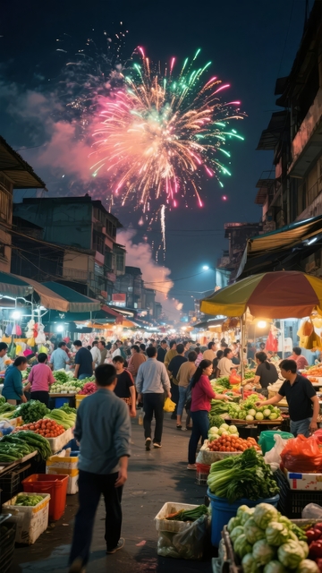 夜市烟火璀璨人群熙攘热闹非凡
