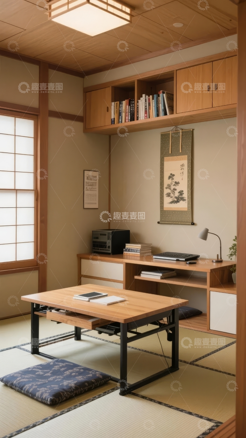 高清大图下载【趣麦麦图】日式风格室内空间展示木质家具与装饰品