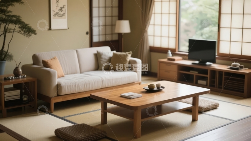 高清大图下载【趣麦麦图】日式风格客厅布置温馨舒适