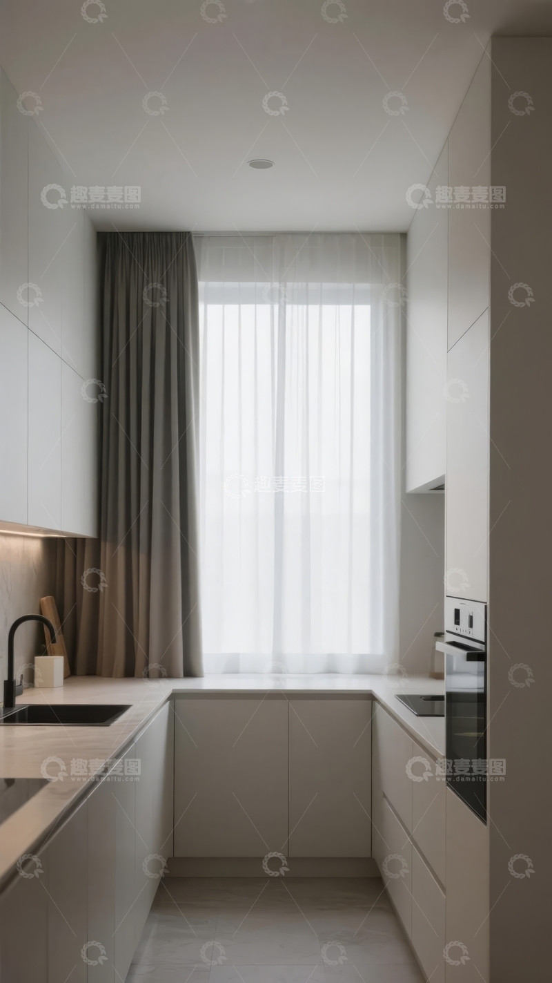 高清大图下载【趣麦麦图】现代简约风格厨房设计窗边自然光充足
