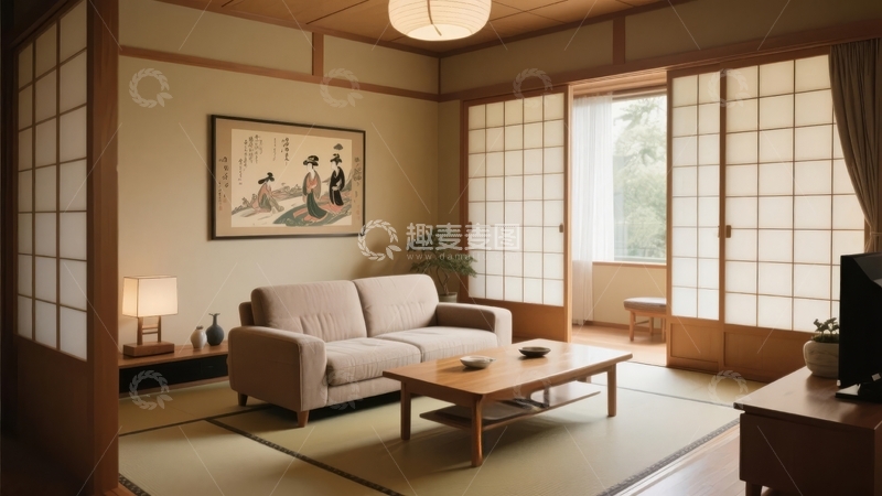 高清大图下载【趣麦麦图】日式风格客厅融合传统与现代家具设计