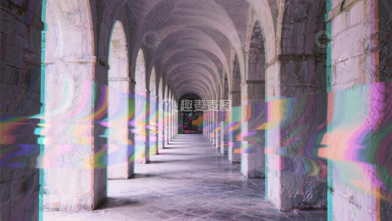 高清大图下载【趣麦麦图】拱廊长廊光影交错色彩失真效果