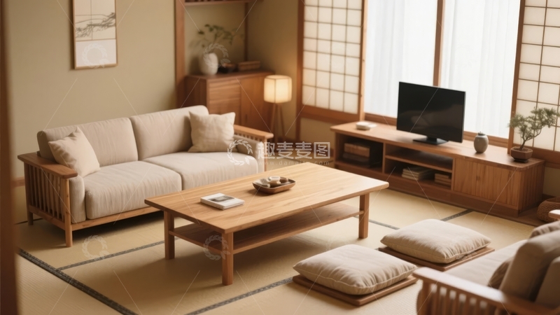 高清大图下载【趣麦麦图】日式风格客厅布置温馨舒适