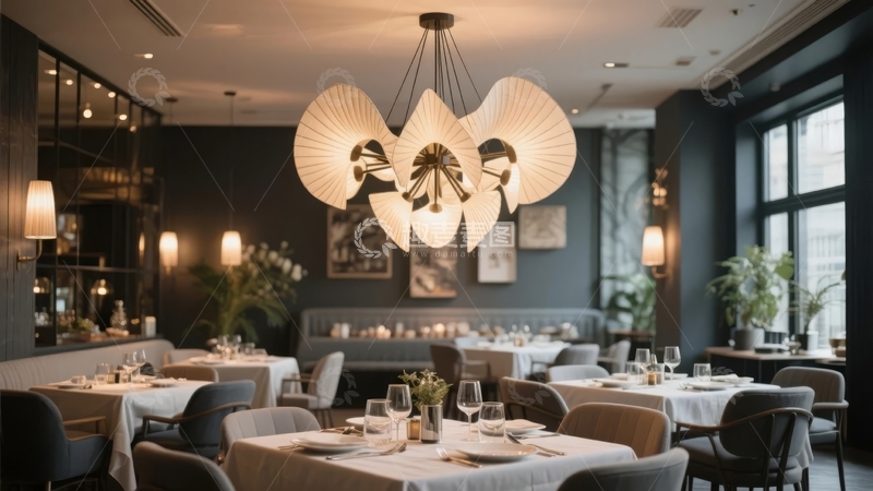 高清大图下载【趣麦麦图】现代餐厅内部装潢优雅餐桌布置整齐