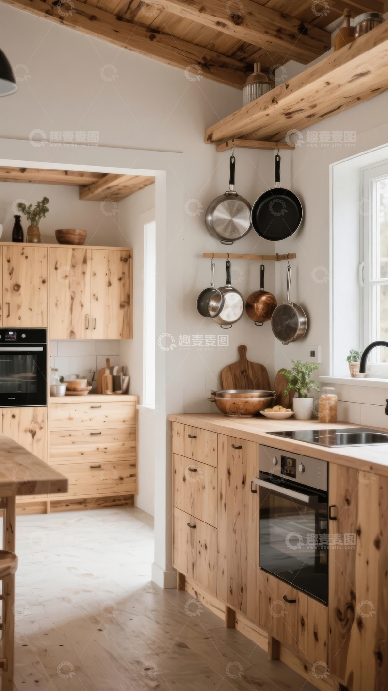 高清大图下载【趣麦麦图】木质风格厨房展示自然温馨的家居环境