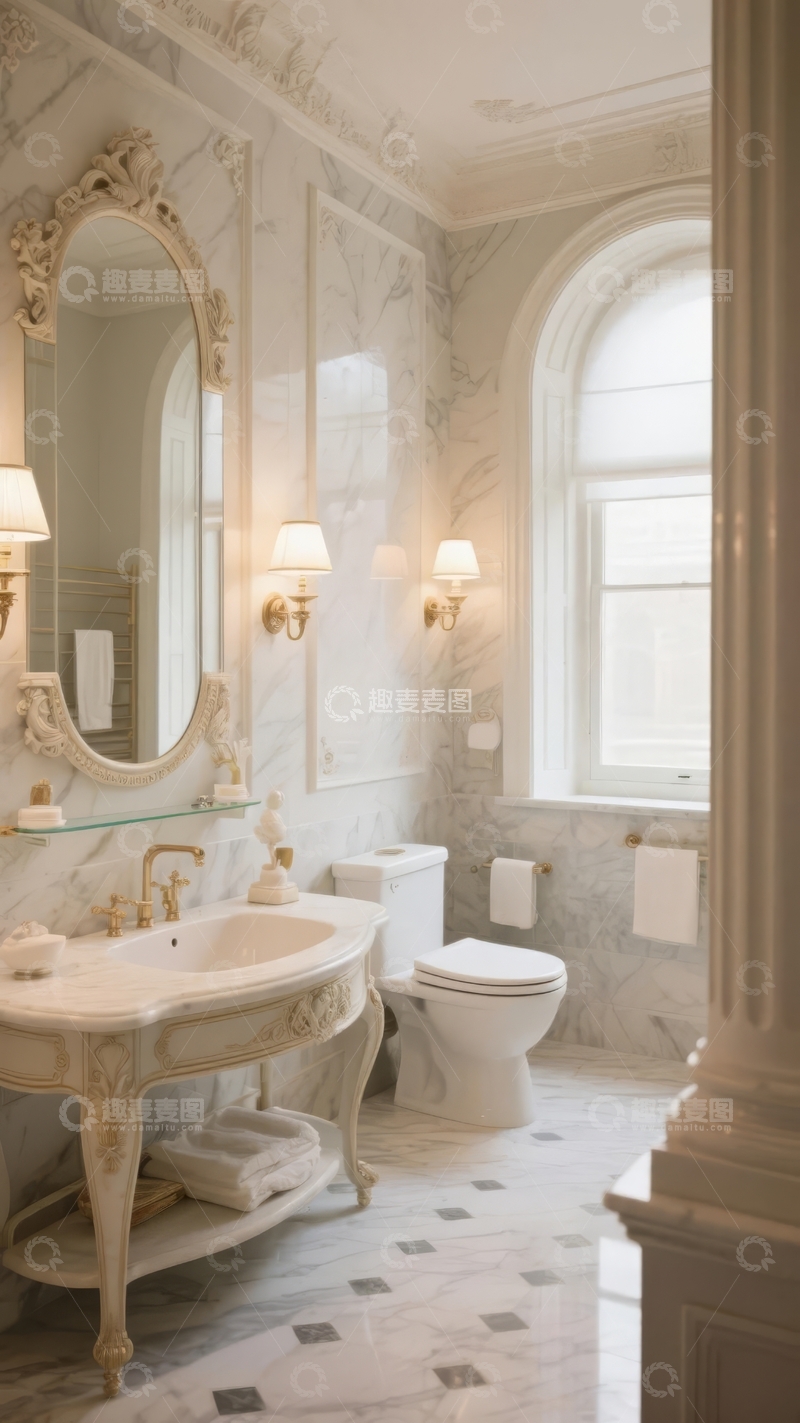 高清大图下载【趣麦麦图】豪华古典风格浴室内部装饰精美