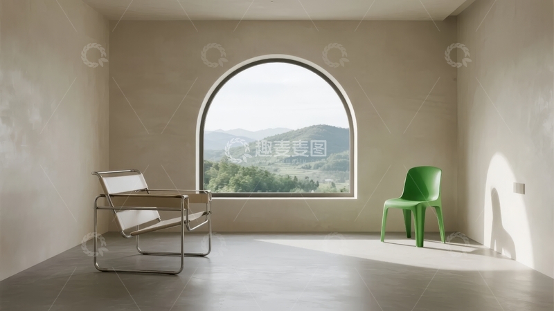 高清大图下载【趣麦麦图】现代简约室内空间配以山景大窗和两把椅子