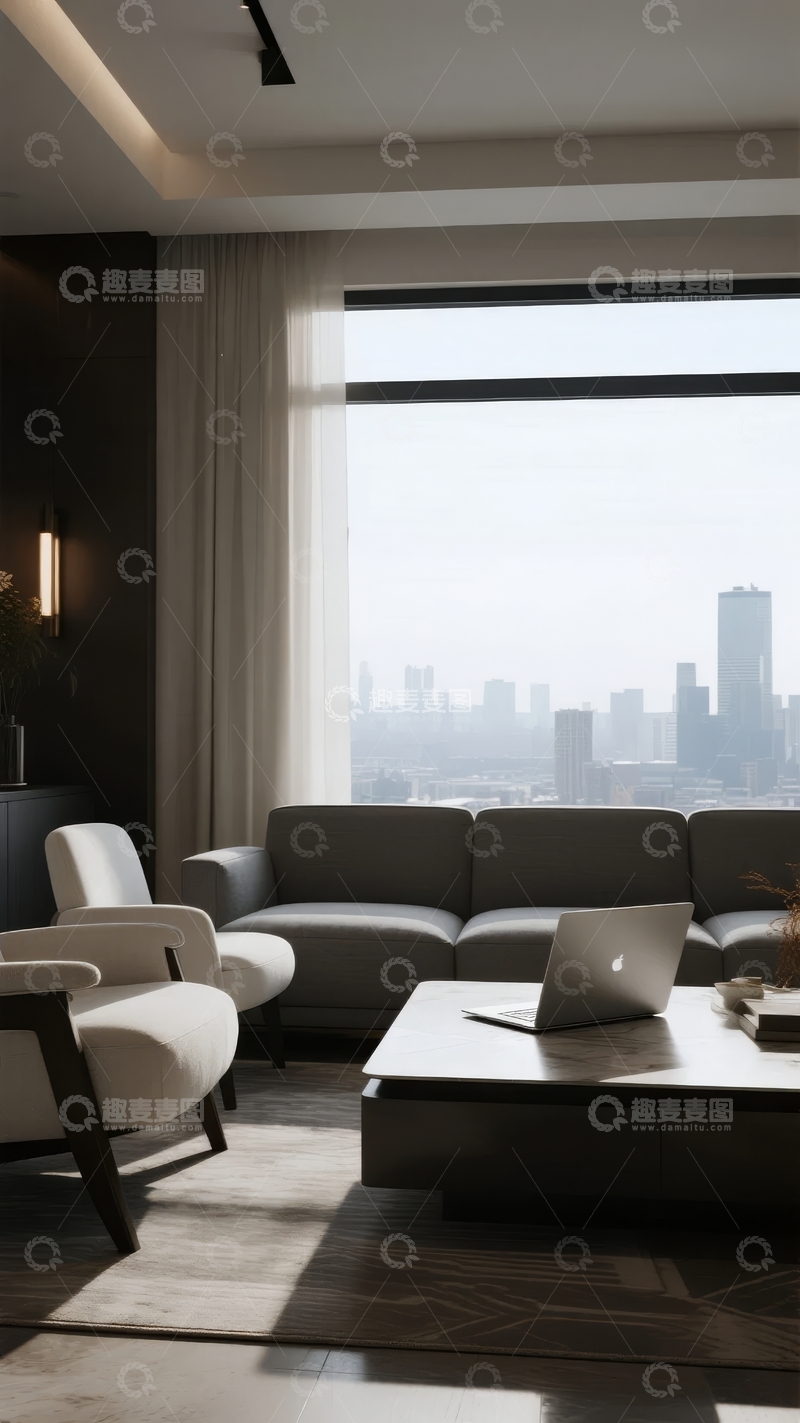 高清大图下载【趣麦麦图】现代客厅视角窗外城市景观
