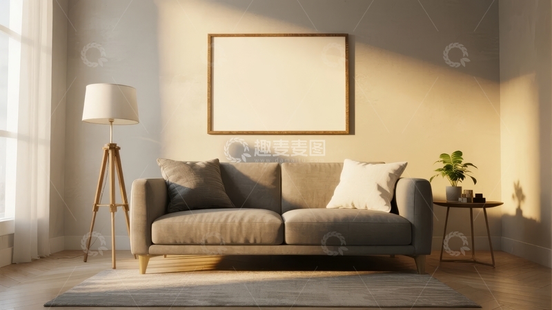 高清大图下载【趣麦麦图】阳光洒满的简约客厅角落