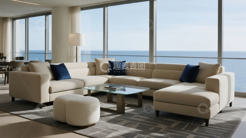 高清大图下载【趣麦麦图】现代客厅沙发靠窗设计尽享海景