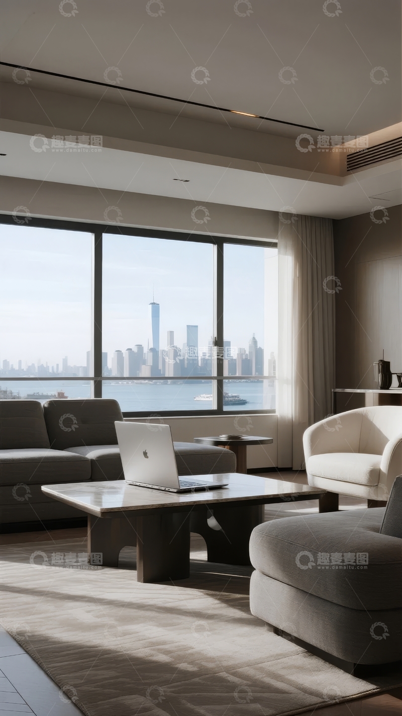 高清大图下载【趣麦麦图】现代客厅视角窗外城市天际线