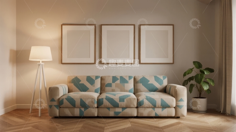 高清大图下载【趣麦麦图】现代简约风格客厅沙发与装饰画