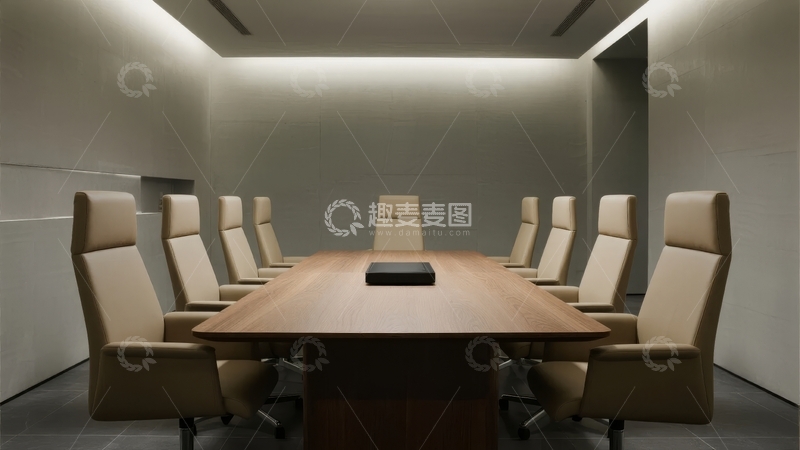高清大图下载【趣麦麦图】现代简约风格会议室配备长桌与高背椅
