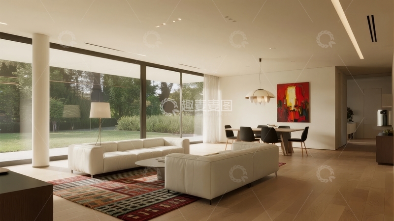 高清大图下载【趣麦麦图】现代简约风格客厅与餐厅空间设计