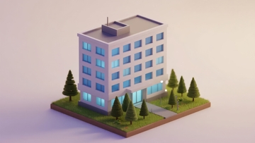 现代风格高层建筑模型夜间灯光效果