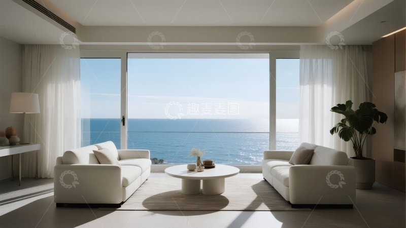 高清大图下载【趣麦麦图】现代客厅海景落地窗设计