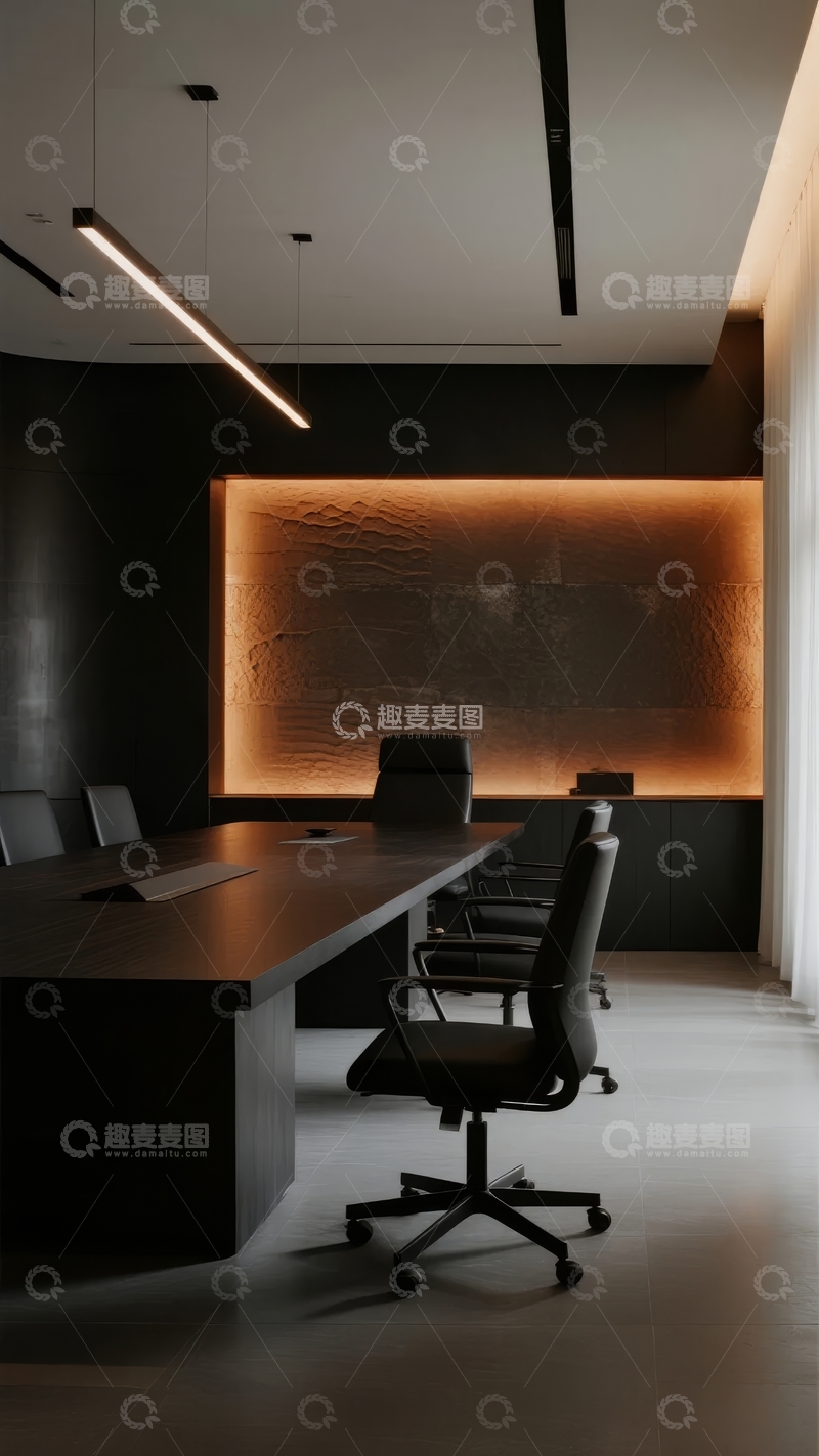 现代简约风格会议室配备长桌与舒适座椅