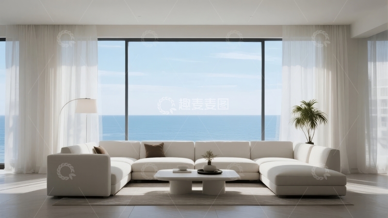 高清大图下载【趣麦麦图】现代客厅拥有大落地窗可欣赏海景