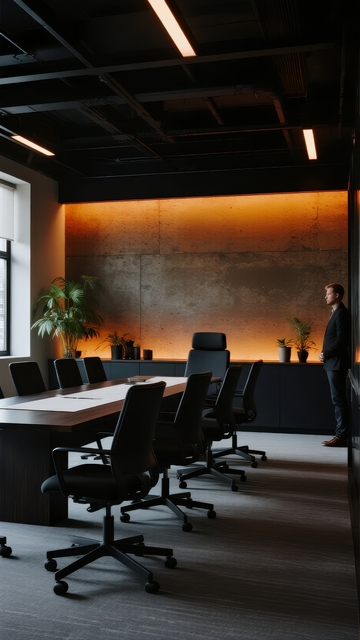 现代商务会议室中一人站立观察