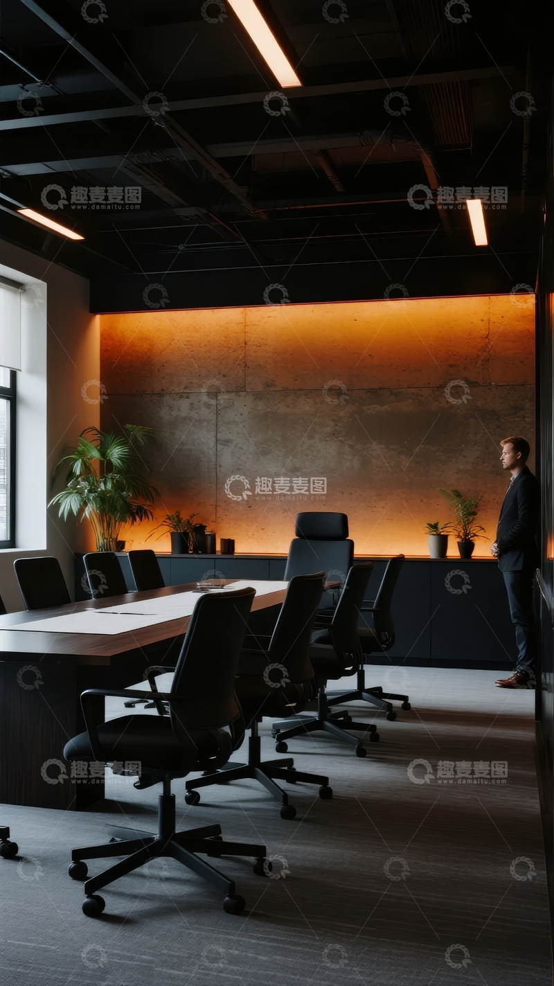 高清大图下载【趣麦麦图】现代商务会议室中一人站立观察