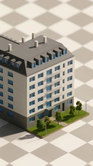 现代建筑模型置于黑白格子背景之上