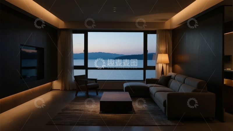 高清大图下载【趣麦麦图】现代客厅夜晚临窗景观