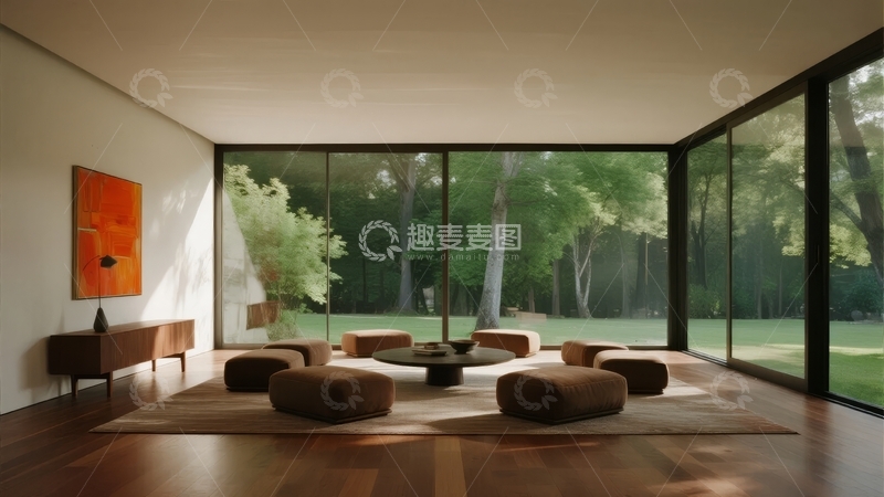 高清大图下载【趣麦麦图】现代客厅大面积落地窗设计尽显自然景观