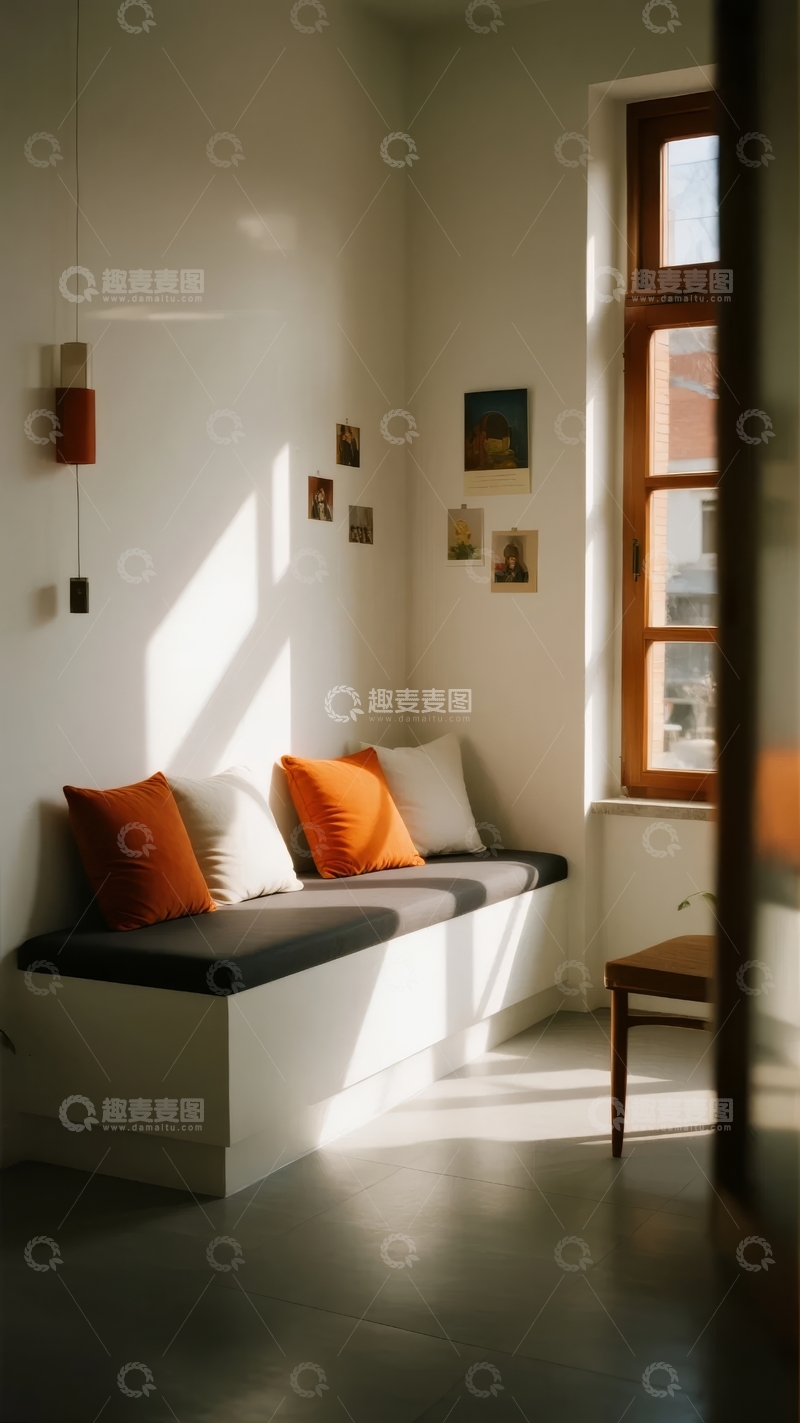 高清大图下载【趣麦麦图】阳光洒在窗边的简约沙发角落