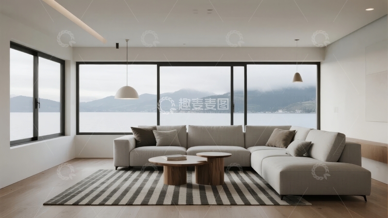 高清大图下载【趣麦麦图】现代简约客厅窗外山景
