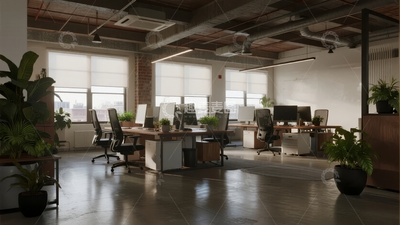 高清大图下载【趣麦麦图】现代开放式办公室内景宽敞明亮