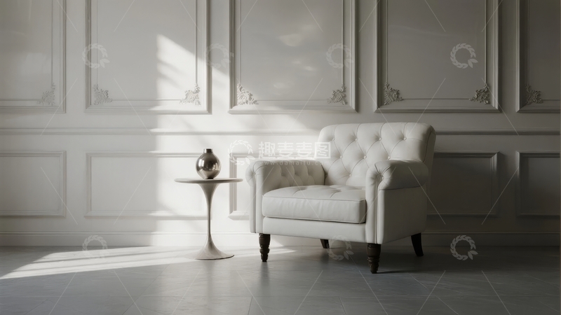 高清大图下载【趣麦麦图】古典风格室内摆放着白色扶手椅和圆形小桌