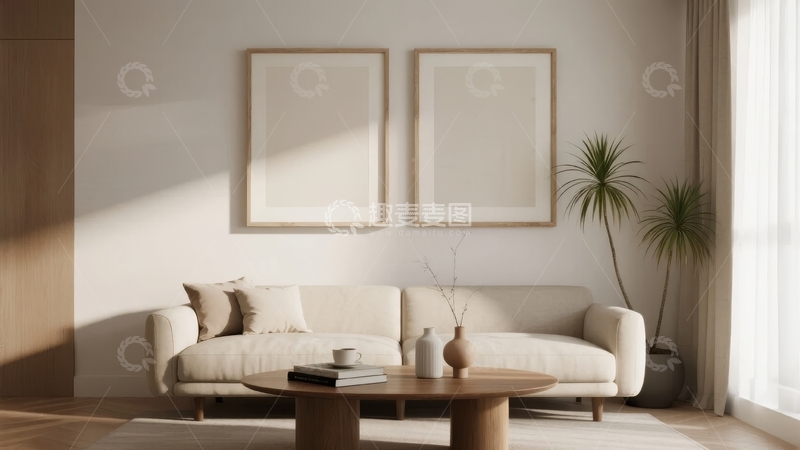 高清大图下载【趣麦麦图】现代简约客厅摆放沙发茶几与装饰画