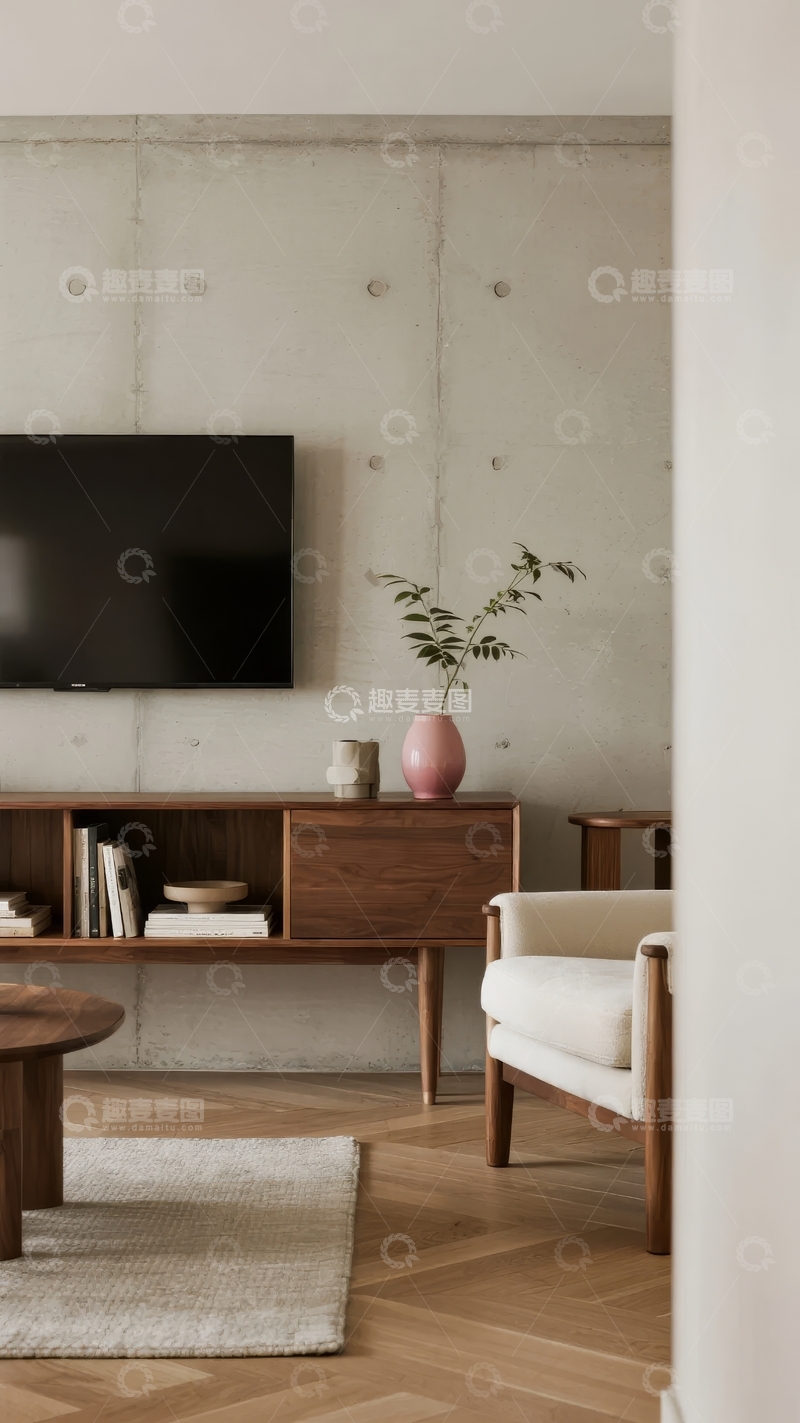 高清大图下载【趣麦麦图】现代简约风格客厅电视墙与木质家具组合