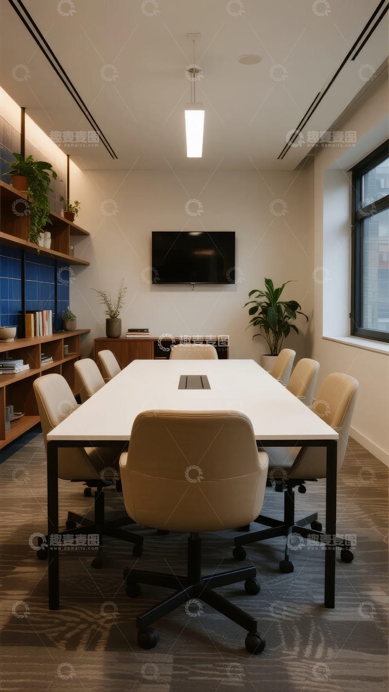 高清大图下载【趣麦麦图】现代简约风格的会议室配备长桌和舒适座椅