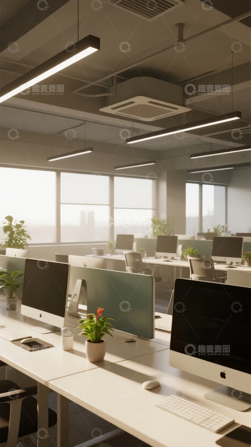 高清大图下载【趣麦麦图】现代开放式办公室内景宽敞明亮设备齐全