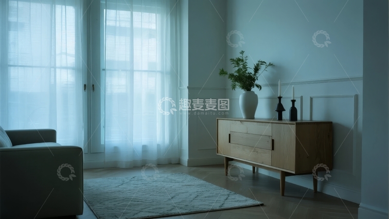 高清大图下载【趣麦麦图】现代简约风格客厅一角窗边静谧场景