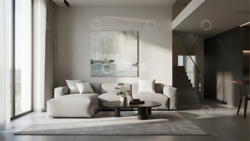 高清大图下载【趣麦麦图】现代简约风格客厅设计阳光充足空间宽敞