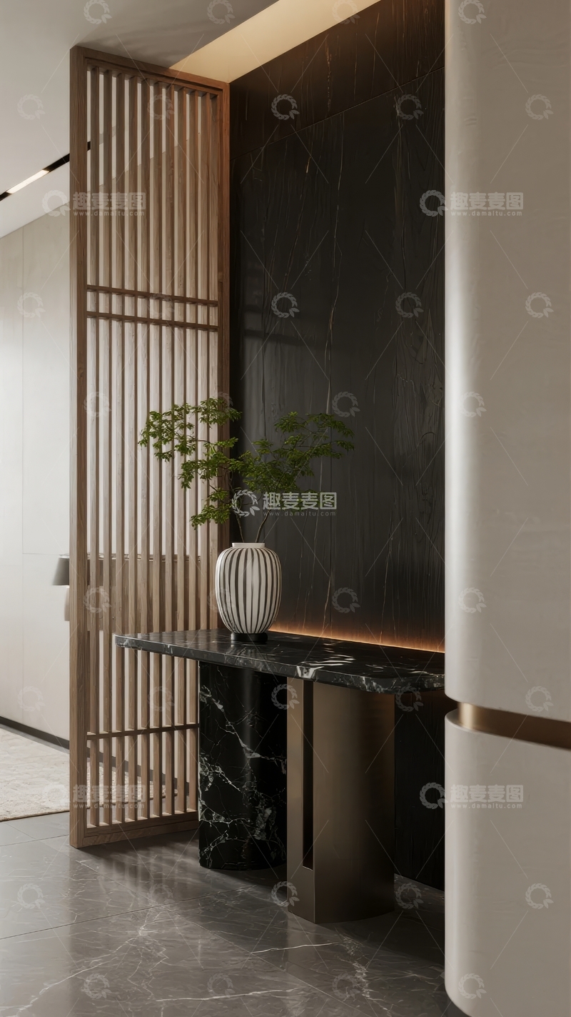 高清大图下载【趣麦麦图】现代简约风格室内隔断与装饰植物