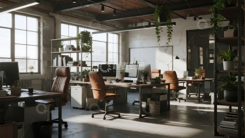 高清大图下载【趣麦麦图】宽敞明亮的现代开放式办公室内景